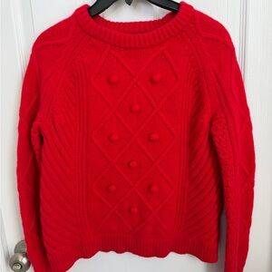 J. Crew Hawthorne Cable Knit Pom-Pom 100% Wool Holiday Sweater